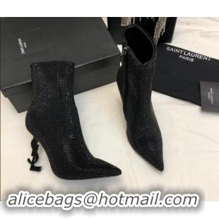 Cheap Price Saint Laurent Strass Allover Ankle Boots 10.5cm with YSL Heel Black 010079