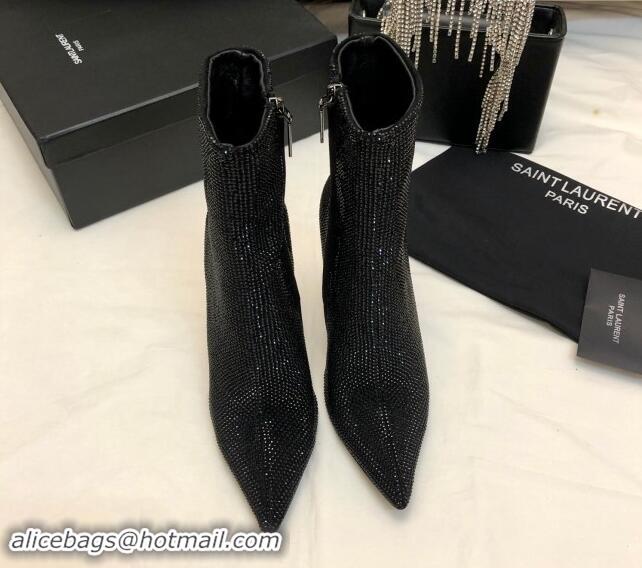 Cheap Price Saint Laurent Strass Allover Ankle Boots 10.5cm with YSL Heel Black 010079