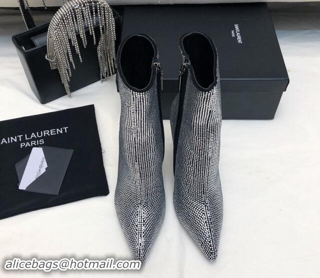 Shop Duplicate Saint Laurent Strass Allover Ankle Boots 10.5cm with YSL Heel Silver 1010080