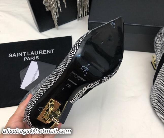 Shop Duplicate Saint Laurent Strass Allover Ankle Boots 10.5cm with YSL Heel Silver 1010080