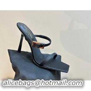 Purchase Saint Laurent Satin Heel Slides Sandal 10cm with Buckle Black 1010081