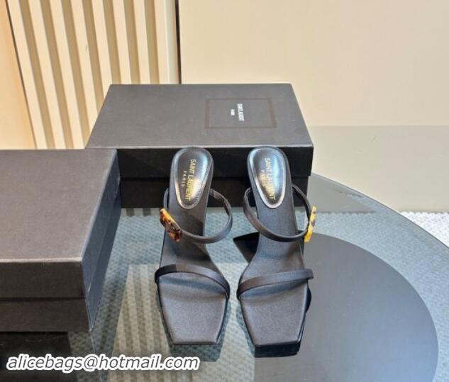 Purchase Saint Laurent Satin Heel Slides Sandal 10cm with Buckle Black 1010081