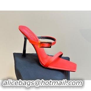 Good Quality Saint Laurent Satin Heel Slides Sandal 10cm with Buckle Red 1010083