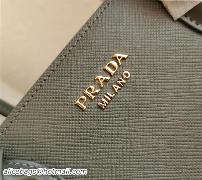 Top Quality Prada Large Saffiano Leather Handband 1BA153 Grey/Navy Blue 2023