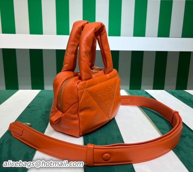 Top Quality Prada Quilted nappa leather Top Handle bag 1BB083 Orange 2023