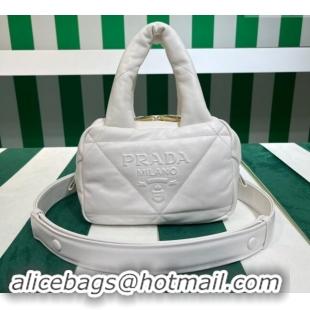 Top Grade Prada Quilted nappa leather Top Handle bag 1BB083 White 2023