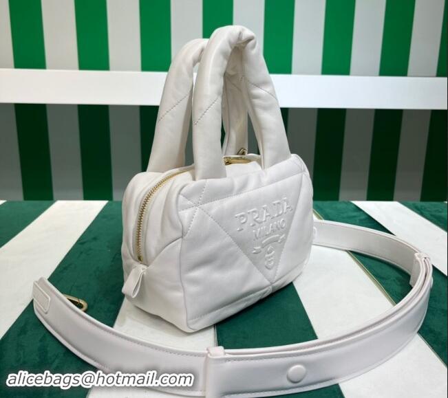 Top Grade Prada Quilted nappa leather Top Handle bag 1BB083 White 2023