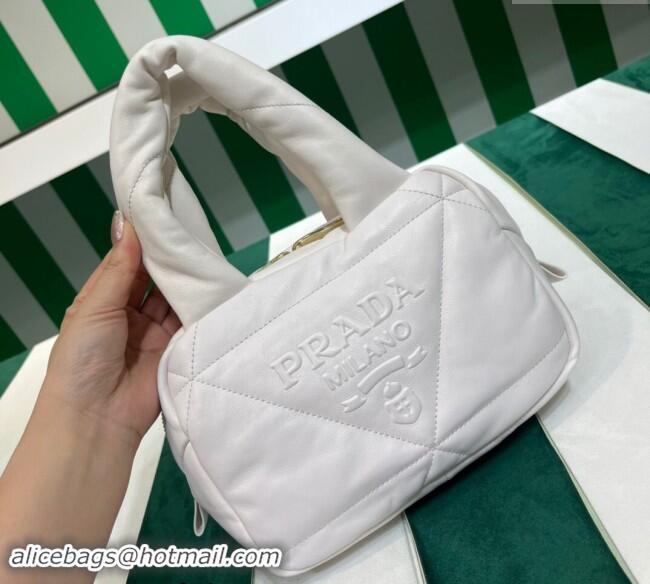 Top Grade Prada Quilted nappa leather Top Handle bag 1BB083 White 2023