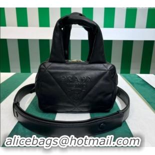 Buy Fashionable Prada Quilted nappa leather Top Handle bag 1BB083 Black 2023