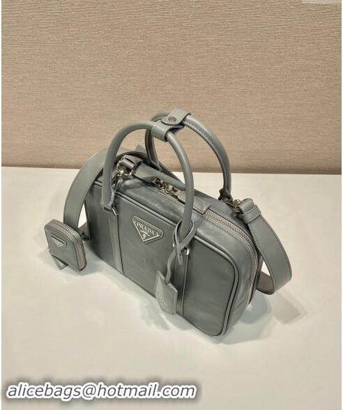 Shop Grade Prada Medium antique nappa leather top handle bag 1BB092 Slate Grey 2023