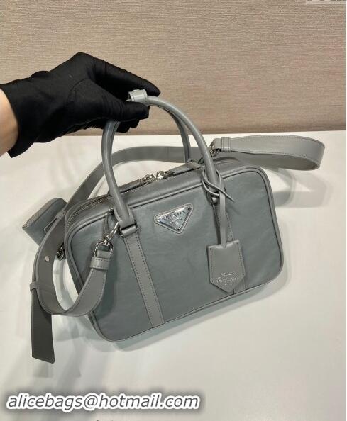 Shop Grade Prada Medium antique nappa leather top handle bag 1BB092 Slate Grey 2023