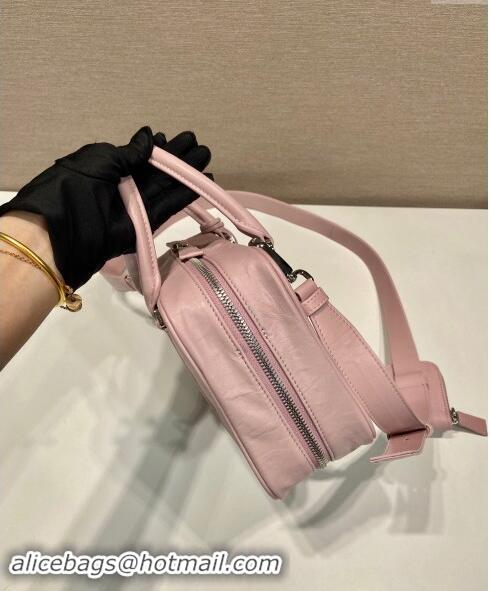 Luxury Cheap Prada Medium antique nappa leather top handle bag 1BB092 Alabaster Pink 2023