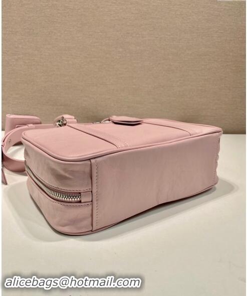 Luxury Cheap Prada Medium antique nappa leather top handle bag 1BB092 Alabaster Pink 2023