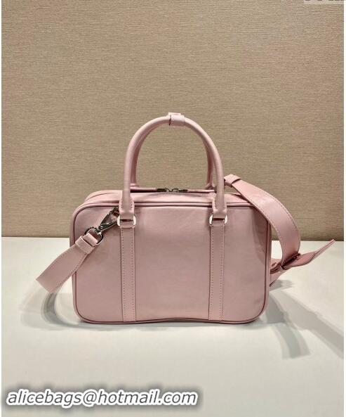 Luxury Cheap Prada Medium antique nappa leather top handle bag 1BB092 Alabaster Pink 2023