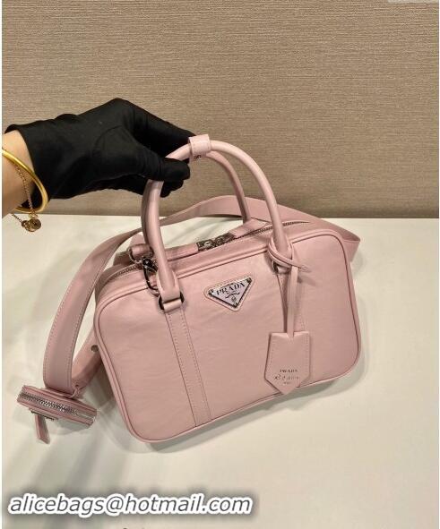 Luxury Cheap Prada Medium antique nappa leather top handle bag 1BB092 Alabaster Pink 2023