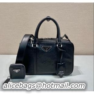 Promotional Prada Medium antique nappa leather top handle bag 1BB092 Black 2023