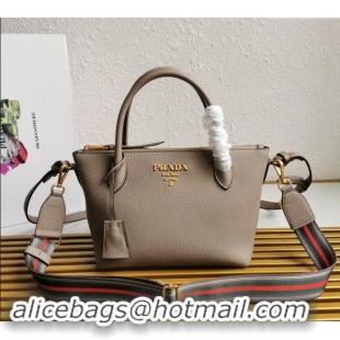 New Fashion Prada Grained Leather Top Handle Bag 1BA111 Grey 2023