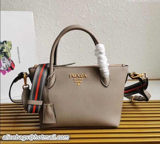 New Fashion Prada Grained Leather Top Handle Bag 1BA111 Grey 2023