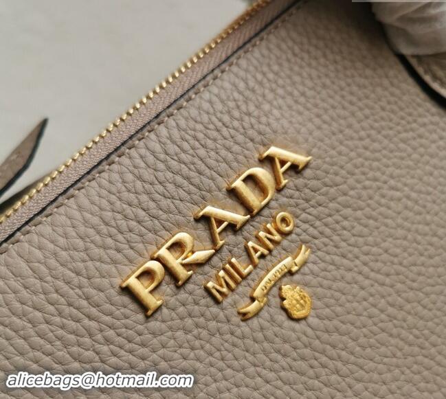 New Fashion Prada Grained Leather Top Handle Bag 1BA111 Grey 2023