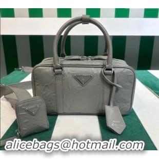 Buy New Prada Small Antique Nappa Leather Top Handle Bag 1BB098 Slate Grey 2023