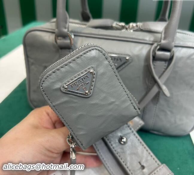 Buy New Prada Small Antique Nappa Leather Top Handle Bag 1BB098 Slate Grey 2023