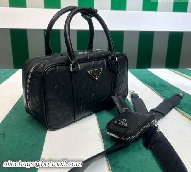 Super Quality Prada Small Antique Nappa Leather Top Handle Bag 1BB098 Black 2023