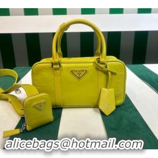 Buy Discount Prada Small Antique Nappa Leather Top Handle Bag 1BB098 Yellow 2023