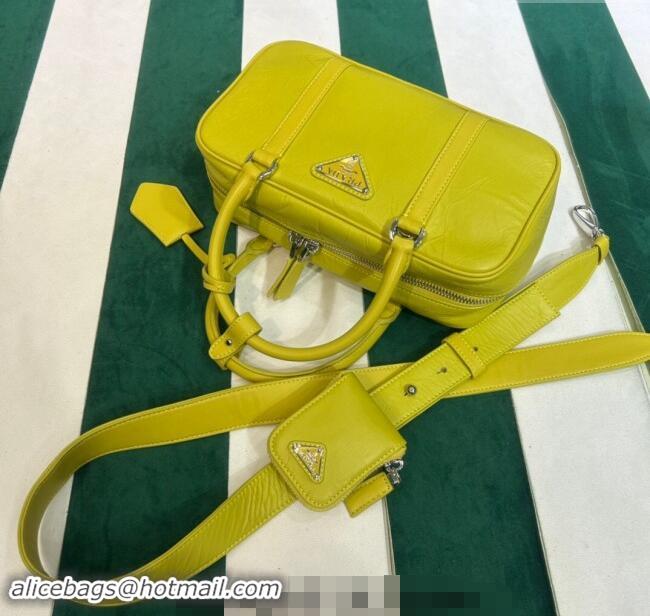 Buy Discount Prada Small Antique Nappa Leather Top Handle Bag 1BB098 Yellow 2023