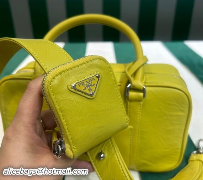 Buy Discount Prada Small Antique Nappa Leather Top Handle Bag 1BB098 Yellow 2023