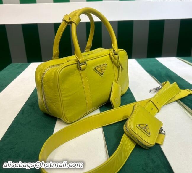 Buy Discount Prada Small Antique Nappa Leather Top Handle Bag 1BB098 Yellow 2023