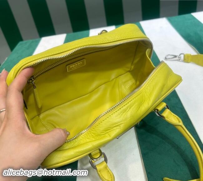 Buy Discount Prada Small Antique Nappa Leather Top Handle Bag 1BB098 Yellow 2023