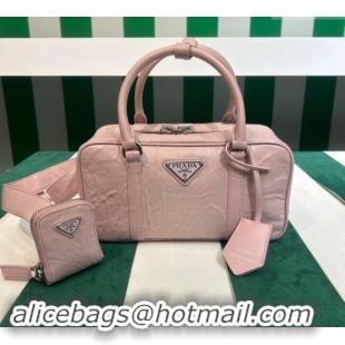 Top Quality Prada Small Antique Nappa Leather Top Handle Bag 1BB098 Alabaster Pink 2023