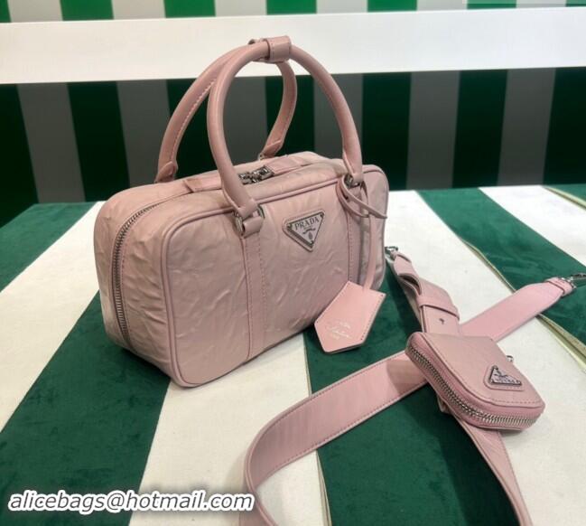 Top Quality Prada Small Antique Nappa Leather Top Handle Bag 1BB098 Alabaster Pink 2023