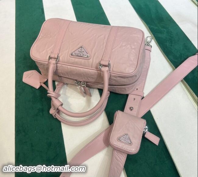 Top Quality Prada Small Antique Nappa Leather Top Handle Bag 1BB098 Alabaster Pink 2023