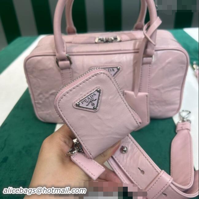 Top Quality Prada Small Antique Nappa Leather Top Handle Bag 1BB098 Alabaster Pink 2023