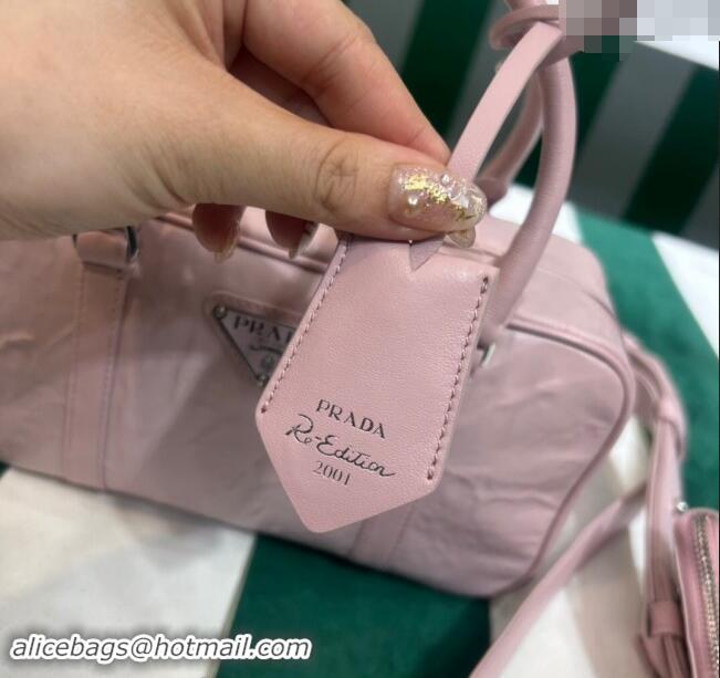 Top Quality Prada Small Antique Nappa Leather Top Handle Bag 1BB098 Alabaster Pink 2023