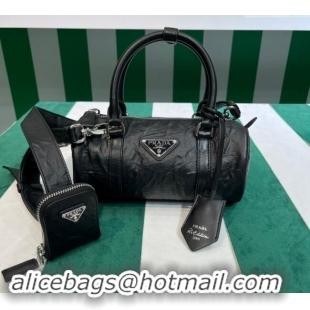 Low Price Prada Small Antique Nappa Leather Handbag 1BA389 Black 2023