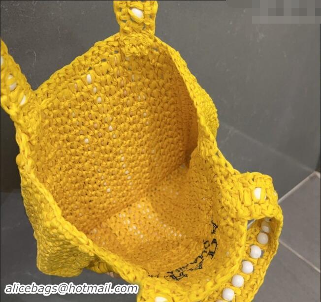 Popular Style Prada Crochet Straw Top Handle Bag with Beads 0705 Yellow 2023