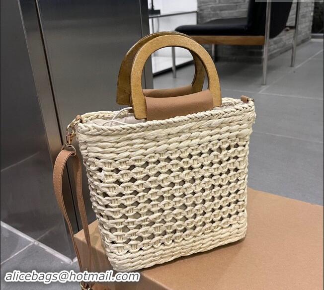 Well Crafted Prada Crochet Straw Basket Bag 0708 Pale Beige 2023