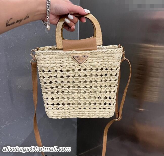 Well Crafted Prada Crochet Straw Basket Bag 0708 Pale Beige 2023