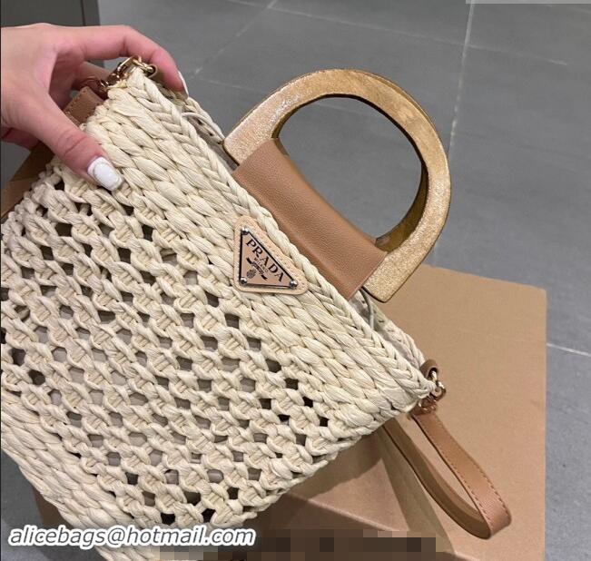 Well Crafted Prada Crochet Straw Basket Bag 0708 Pale Beige 2023