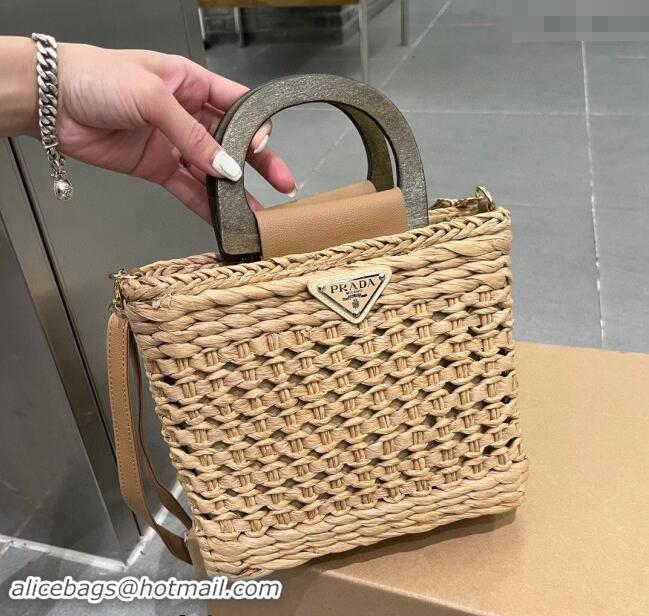 Well Crafted Prada Crochet Straw Basket Bag 0708 Khaki 2023