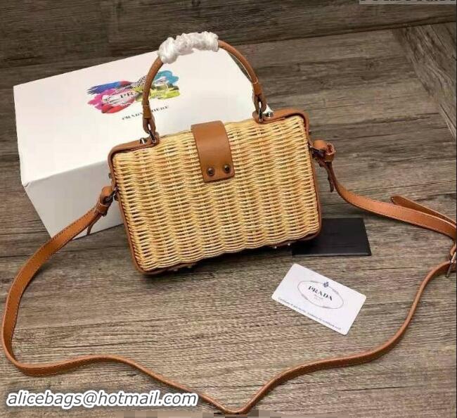 Grade Design Prada Top handle Bag in Wicker and Leather 6352 Beige/Brown 2023