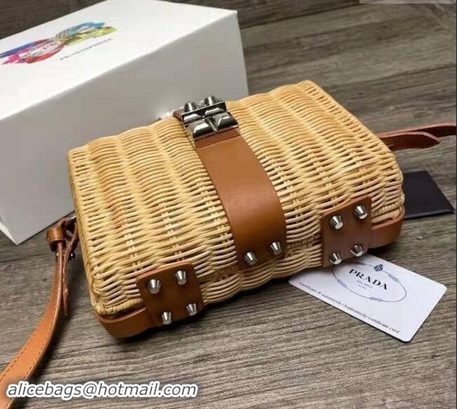 Grade Design Prada Top handle Bag in Wicker and Leather 6352 Beige/Brown 2023