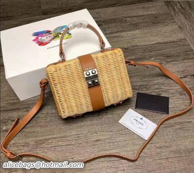 Grade Design Prada Top handle Bag in Wicker and Leather 6352 Beige/Brown 2023