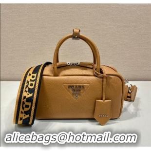 Top Quality Prada Grained Leather Top Handle Bag 1BB102 Brown 2023