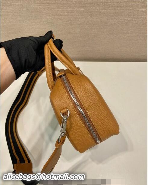 Top Quality Prada Grained Leather Top Handle Bag 1BB102 Brown 2023