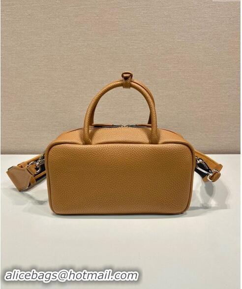 Top Quality Prada Grained Leather Top Handle Bag 1BB102 Brown 2023