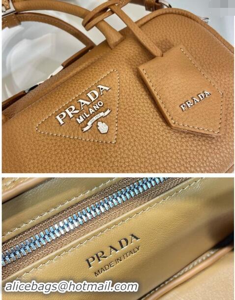 Top Quality Prada Grained Leather Top Handle Bag 1BB102 Brown 2023