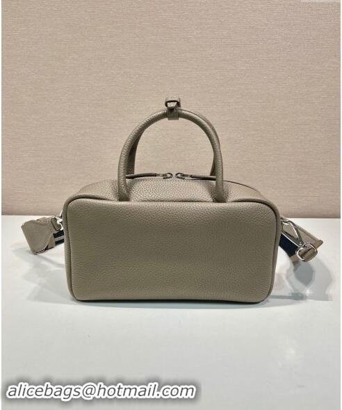 Top Grade Prada Grained Leather Top Handle Bag 1BB102 Grey 2023